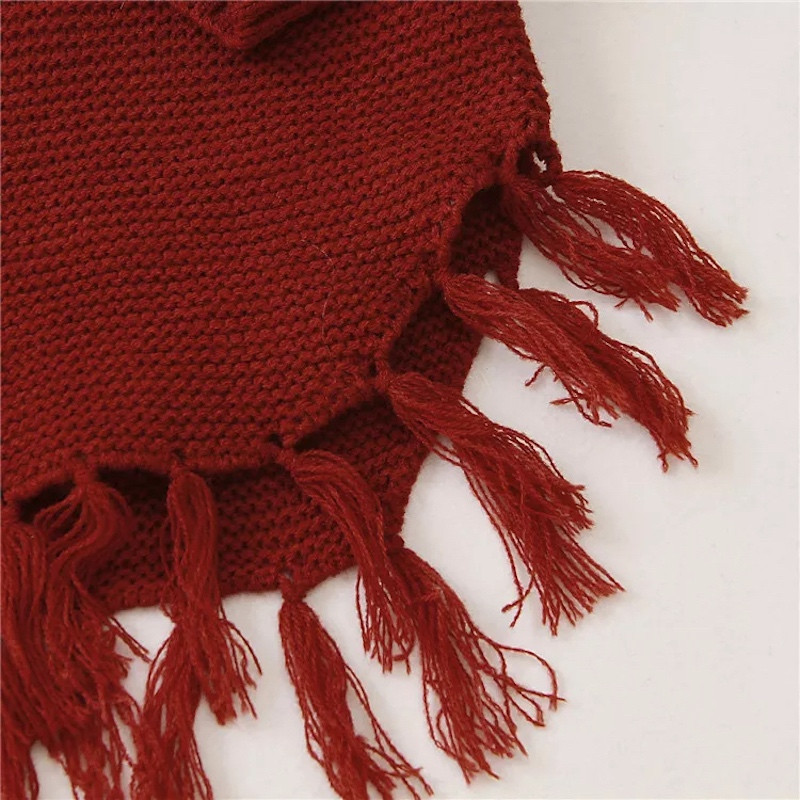 Winter 3M-24M Long Sleeve Knitted Fringed Hem Hooded Baby Sweater RED
